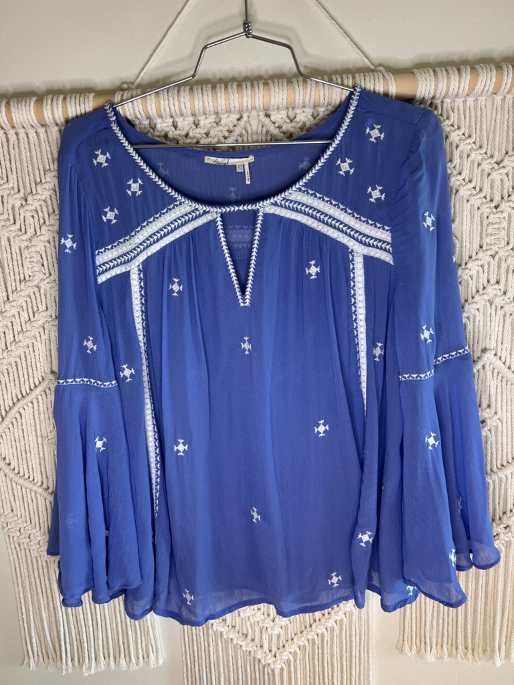Anthropologie Cobalt Blue Embroidered Peasant Tunic